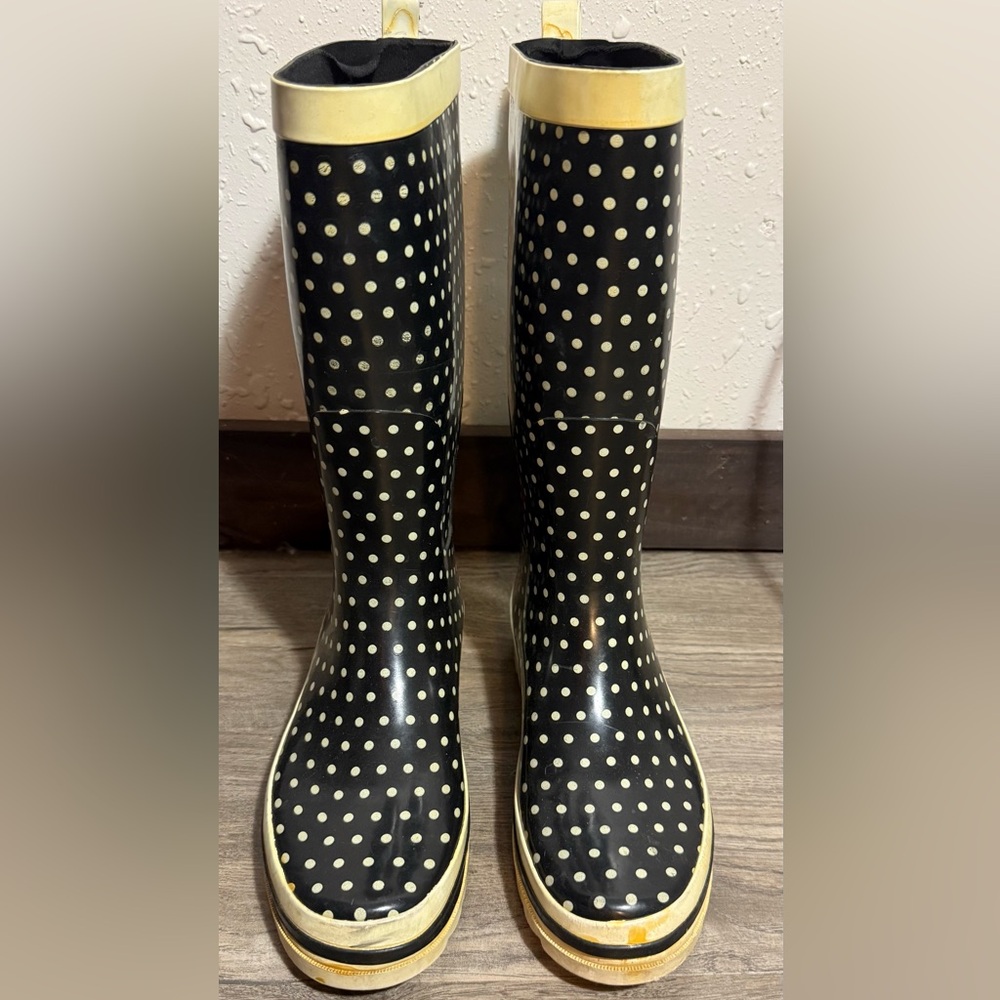 Black and White Polka Dot Rain Boots